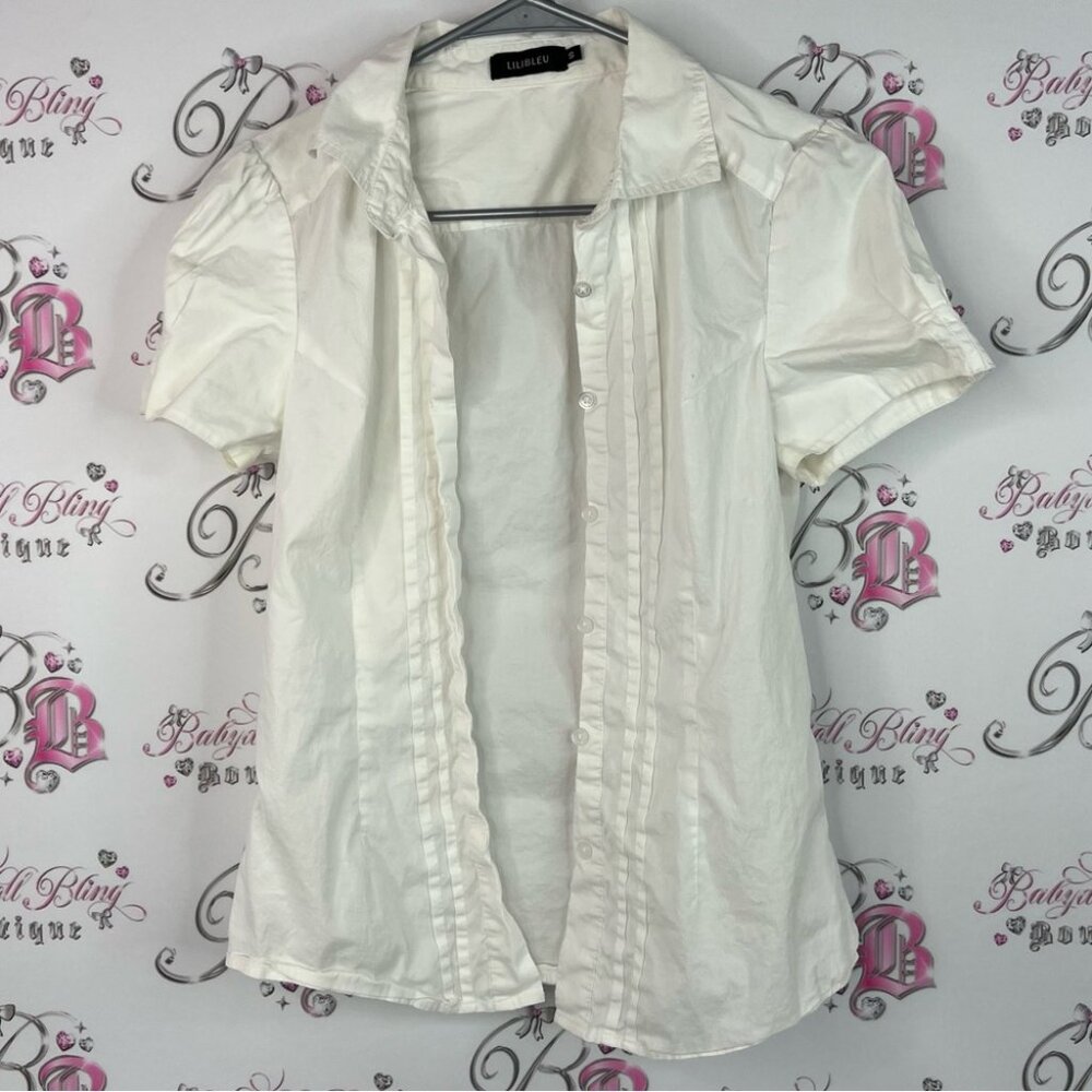 LiliBleu button up tshirt tee white Cream Short Sleeve Blouse
